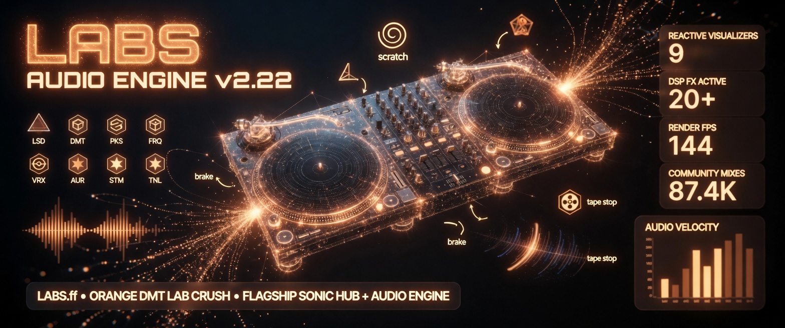 LABS Audio Engine v2.16 — Exclusive Orange DMT Lab Crush visionary artwork (randomized on each reload)